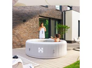 4058166166739 - Outdoor Whirlpool - splash - Uni Grau ⌀ 208 cm Höhe 65 cm 130 Luftdüsen - inkl Abdeckung Reparaturset Filterset i Außen Whirlpool Spa für 6