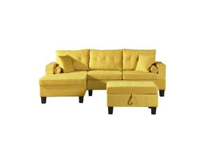 4058166245830 - HOME DELUXE Polsterecke Rom Sofa mit Hocker - Gelb Rechts - versch Farben