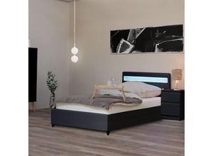 4058166268136 - Led Bett nube - Dunkelgrau 90 x 200 cm - inkl Lattenrost und Schubladen i Polsterbett Design Bett inkl Beleuchtung - Home Deluxe