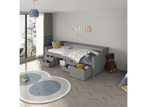 4058166269812 - HOME DELUXE - Kinderbett COSMOS mit Schubladen - 90 x 200 cm I FarbeGrau mit Matratze