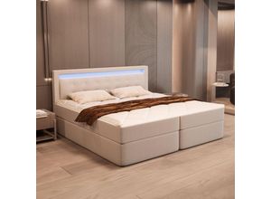 4058166274458 - HOME DELUXE - Boxspringbett ZENOVA Farbe Beige Größe 140 x 200 cm Komfortbett Polsterbett Boxspringbett Federkernbett