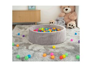 4058166291769 - HOME DELUXE Bällebad Samt inkl Spielbälle Bunt TWIRL 100 x 100 cm Grau