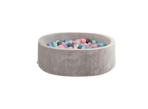 4058166291776 - HOME DELUXE Bällebad Samt inkl Spielbälle Pastell TWIRL 100 x 100 cm Grau