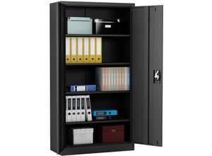 4058592545689 - Aktenschrank Büroschrank Metallschrank Flügeltürenschrank Lagerschrank 4 Böden Schwarz - Schwarz - Midori