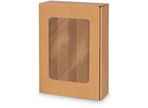 4058592801228 - Kk Verpackungen - 25 x Präsentkarton für 3 Flaschen 360x250x90 mm Kraftpapier Fenster Natur - Natur