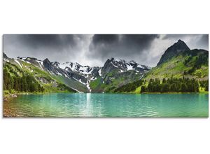 4058661011459 - Glasbild ARTLAND Bergsee Bilder Gr B H 125 cm x 50 cm Glasbild Berge 1 St grün Glasbilder in verschiedenen Größen