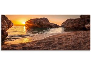 4058661011497 - Glasbild ARTLAND Sonnenuntergang und Strand Bilder Gr B H 125 cm x 50 cm Glasbild Strand 1 St beige (naturfarben) Glasbilder in verschiedenen Größen