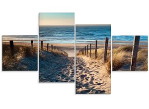 4058661085283 - Glasbild ARTLAND Weg zum Nordseestrand Sonnenuntergang Bilder Gr B H 120 cm x 70 cm Glasbild Strand 4 St beige (naturfarben) Glasbilder in verschiedenen Größen