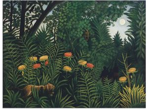 4058661221124 - Wandbild ARTLAND Urwald mit Tiger und Jägern Um 1907 Bilder Gr B H 40 cm x 30 cm Alu-Dibond-Druck Wald 1 St grün Bild Poster Bilder als Alubild Leinwandbild Wandaufkleber oder in versch Größen