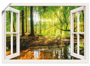 4058661278661 - Wandbild ARTLAND Fensterblick - Wald mit Bach Bilder Gr B H 130 cm x 90 cm Leinwandbild Wald Querformat 1 St weiß Bild Poster Bilder als Leinwandbild Wandaufkleber oder in versch Größen