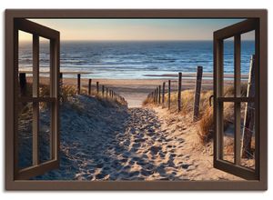 4058661279330 - Wandbild ARTLAND Fensterblick Weg zum Nordseestrand Bilder Gr B H 130 cm x 90 cm Leinwandbild Strand Querformat 1 St beige (naturfarben) Bild Leinwandbild Kunstdrucke Bilder als Leinwandbild Wandaufkleber oder Poster in versch Größen