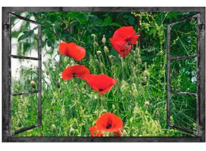 4058661283382 - Wandbild ARTLAND Fensterblick - Klatschmohn Bilder Gr B H 90 cm x 60 cm Alu-Dibond-Druck Fensterblick 1 St rot Bild Kunstdruck Metallbild Metallbilder Bilder als Alubild Leinwandbild Wandaufkleber oder Poster in versch Größen