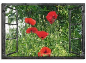 4058661283412 - Wandbild ARTLAND Fensterblick - Klatschmohn Bilder Gr B H 90 cm x 60 cm Leinwandbild Fensterblick 1 St rot Bild Kunstdruck Metallbild Metallbilder Bilder als Alubild Leinwandbild Wandaufkleber oder Poster in versch Größen