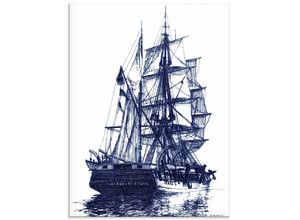 4058661314734 - Glasbild ARTLAND Antikes Schiff in blau I Bilder Gr B H 45 cm x 60 cm Glasbild Boote & Schiffe Hochformat 1 St beige (naturfarben) Bild Glasbild Glasbilder Bilder in verschiedenen Größen