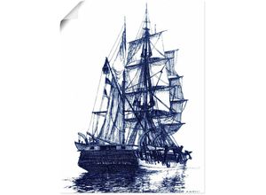 4058661314789 - Wandbild ARTLAND Antikes Schiff in blau I Bilder Gr B H 30 cm x 40 cm Poster Boote & Schiffe Hochformat 1 St beige (naturfarben) Bild Metallbild Metallbilder Bilder als Alubild Leinwandbild Wandaufkleber oder Poster in versch Größen