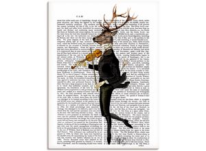 4058661412249 - Wandbild ARTLAND Tanzender Hirsch mit Violine Bilder Gr B H 60 cm x 80 cm Leinwandbild Humor Hochformat 1 St weiß Bild Metallbild Metallbilder Bilder als Alubild Leinwandbild Wandaufkleber oder Poster in versch Größen