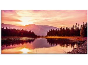 4058661450098 - Glasbild ARTLAND Grand Teton Gebirge bei Sonnenuntergang Bilder Gr B H 100 cm x 50 cm Glasbild Sonnenaufgang & -untergang 1 St orange Glasbilder in verschiedenen Größen