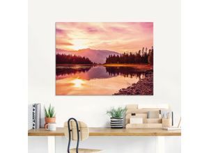 4058661450104 - Glasbild ARTLAND Grand Teton Gebirge bei Sonnenuntergang Bilder Gr B H 125 cm x 50 cm Glasbild Sonnenaufgang & -untergang 1 St orange Glasbilder in verschiedenen Größen