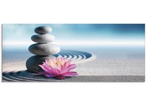 4058661450531 - Glasbild ARTLAND Sand Lilie und Spa-Steine in Zen-Garten Bilder Gr B H 125 cm x 50 cm Glasbild Zen 1 St blau Glasbilder in verschiedenen Größen