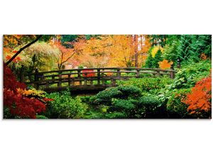 4058661450777 - Glasbild ARTLAND Eine Brücke im japanischen Garten Bilder Gr B H 125 cm x 50 cm Glasbild Brücken 1 St grün Glasbilder in verschiedenen Größen