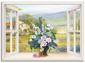 4058661451408 - Wandbild ARTLAND Blumenbouquet am weißen Fenster Bilder Gr B H 100 cm x 70 cm Leinwandbild Arrangements Querformat 1 St weiß Bild Leinwandbild Kunstdrucke Bilder als Leinwandbild Wandaufkleber oder Poster in versch Größen