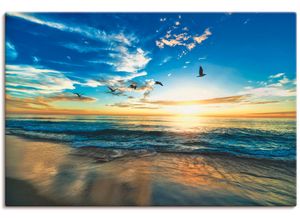 4058661454294 - Wandbild ARTLAND Strand Möwen Meer Sonnenuntergang Bilder Gr B H 90 cm x 60 cm Leinwandbild Sonnenaufgang & -untergang 1 St blau Bild Kunstdruck Kunstdrucke Bilder als Alubild Leinwandbild Wandaufkleber oder Poster in versch Größen