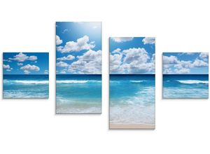 4058661596932 - Glasbild ARTLAND Großartige Strandlandschaft Bilder Gr B H 120 cm x 70 cm Glasbild Strand 4 St blau Glasbilder in verschiedenen Größen