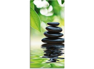 4058661598585 - Glasbild ARTLAND Zen Steinpyramide auf Wasseroberfläche Bilder Gr B H 30 cm x 60 cm Zen 1 St grün Glasbilder Bilder in verschiedenen Größen