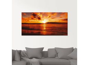 4058661614704 - Glasbild ARTLAND Schöner Sonnenuntergang Strand Bilder Gr B H 100 cm x 50 cm Glasbild Gewässer 1 St orange Glasbilder in verschiedenen Größen