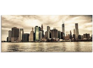 4058661618429 - Glasbild ARTLAND Lower Manhattan Skyline Bilder Gr B H 125 cm x 50 cm Glasbild Amerika 1 St beige (natur) Glasbilder in verschiedenen Größen