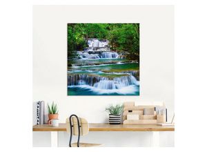 4058661624154 - Glasbild ARTLAND Tiefen Wald Wasserfall Bilder Gr B H 100 cm x 50 cm Glasbild Gewässer 1 St grün Glasbilder in verschiedenen Größen