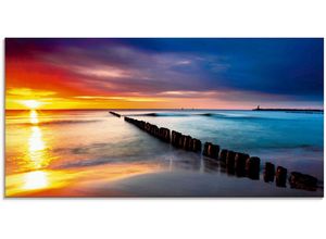 4058661624802 - Glasbild ARTLAND Ostsee mit schönem Sonnenaufgang Bilder Gr B H 60 cm x 30 cm Strand 1 St blau Glasbilder Bilder in verschiedenen Größen