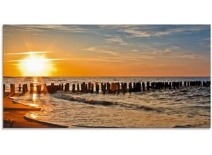 4058661625007 - Glasbild ARTLAND Schöner Sonnenuntergang am Strand Bilder Gr B H 100 cm x 50 cm Glasbild Strand 1 St orange Glasbilder in verschiedenen Größen