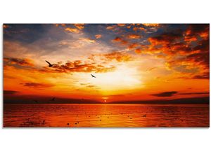 4058661628985 - Glasbild ARTLAND Sonnenuntergang am Strand mit wunderschönem Himmel Bilder Gr B H 100 cm x 50 cm Sonnenaufgang & -untergang 1 St orange Glasbilder Bilder in verschiedenen Größen