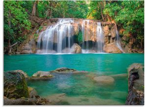 4058661632128 - Glasbild ARTLAND Wasserfall im Wald National Park Bilder Gr B H 80 cm x 60 cm Glasbild Gewässer 1 St grün Glasbilder in verschiedenen Größen