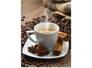 4058661633187 - Glasbild ARTLAND Kaffeetasse Leinensack mit Kaffeebohnen Bilder Gr B H 45 cm x 60 cm Glasbild Getränke 1 St braun Glasbilder in verschiedenen Größen