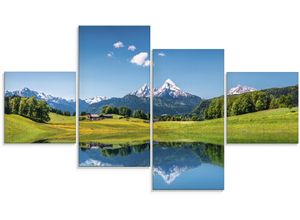 4058661636843 - Glasbild ARTLAND Landschaft in den Alpen Bilder Gr B H 120 cm x 70 cm Glasbild Berge 4 St blau Glasbilder in verschiedenen Größen