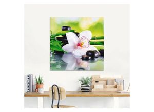 4058661640567 - Glasbild ARTLAND Spa Steine Bambus Zweige Orchidee Bilder Gr B H 60 cm x 45 cm Zen 1 St grün Glasbilder Bilder in verschiedenen Größen