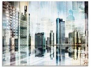 4058661682734 - Glasbild ARTLAND Frankfurt Skyline Abstrakte Collage Bilder Gr B H 60 cm x 45 cm Glasbild Deutschland Querformat 1 St blau Bild Glasbild Glasbilder Bilder in verschiedenen Größen