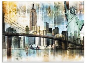 4058661688132 - Glasbild ARTLAND New York Skyline Abstrakte Collage Bilder Gr B H 60 cm x 45 cm Glasbild Amerika Querformat 1 St beige (naturfarben) Bild Glasbild Glasbilder Bilder in verschiedenen Größen