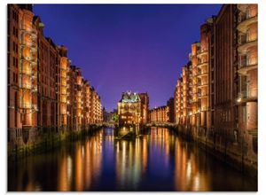 4058661722188 - Glasbild ARTLAND Hamburg Speicherstadt bei Nacht Bilder Gr B H 60 cm x 45 cm Glasbild Gebäude Querformat 1 St goldfarben Bild Glasbild Glasbilder Bilder in verschiedenen Größen