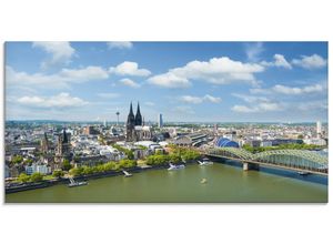 4058661733276 - Glasbild ARTLAND Köln Rheinpanorama Bilder Gr B H 100 cm x 50 cm Glasbild Deutschland Querformat 1 St blau Bild Glasbild Glasbilder Bilder in verschiedenen Größen