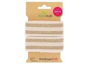 4058896248484 - Albstoffe Bio-Band Stripe Me Glam mit Glitzer creme gold 2 m