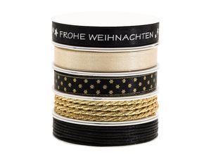 4058896313267 - Bänderpaket Weihnachten schwarz-gold 2–15 mm 5x 2 m