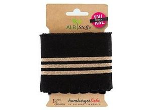 4058896319924 - Albstoffe Bio-Strickbündchen Cuff Me Wave mit Glitzer schwarz gold 14 m