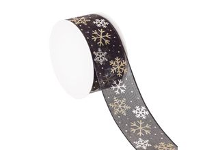 4058896323433 - Chiffonband Schneeflocken schwarz-gold 40 mm 5 m