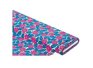 4058896331247 - Viskose-Blusenstoff   Javanaise Sommerblüte weiß pink blau