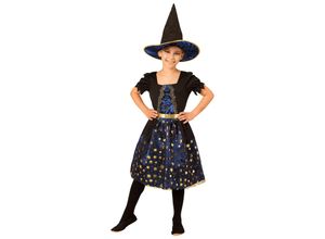 4058896352082 - Kinder-Kleid Zauberin dunkelblau schwarz gold