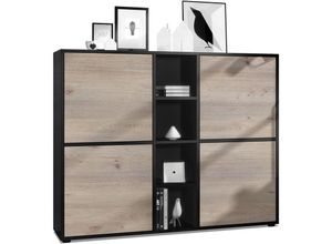 4058905000829 - Highboard Sideboard Kommode Schrank led Cuba V3 Schwarz Hochglanz & Naturtöne - Türen in Eiche Nordic ohne led Beleuchtung - Türen in Eiche Nordic