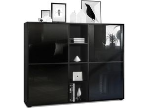 4058905001031 - Highboard Sideboard Kommode Schrank led Cuba V3 Schwarz Hochglanz & Naturtöne - Türen in Schwarz Hochglanz ohne led Beleuchtung - Türen in Schwarz